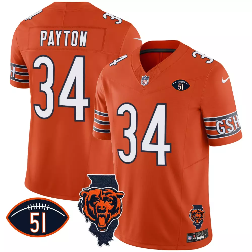 Walter Payton 34 Chicago Bears Jersey Orange Gsh Men Navy Blue White Stitched