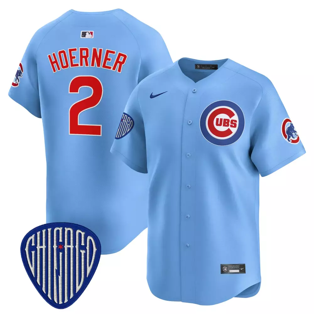 Nico Hoerner 2 Cubs Jersey Light Blue City Connect Chicago Men Red White Vapor Premier