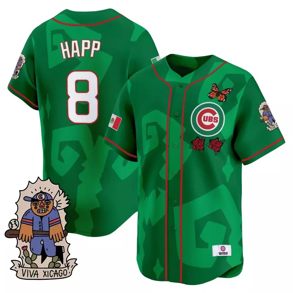 Ian Happ 8 Cubs Jersey Green Mexico City Series Flag Chicago Men Custom Design Red