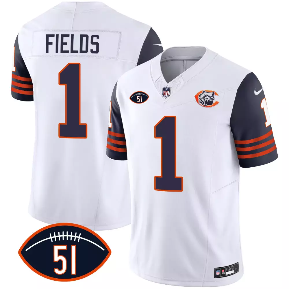 Justin Fields 1 Chicago Bears Jersey White Men Alternate Navy Blue Orange All Stitched