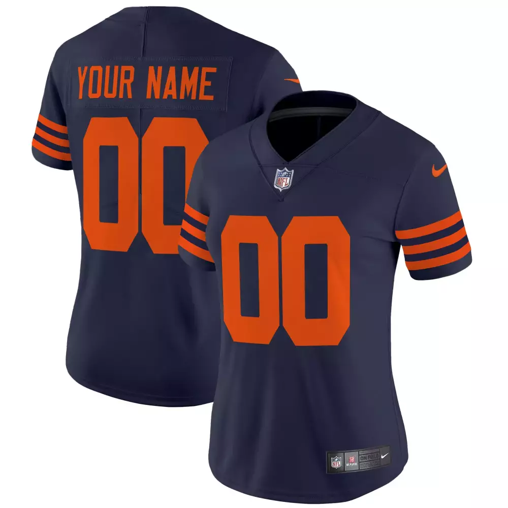 Custom Chicago Bears Jersey Navy Blue Women Orange Throwback Vapor Limited All Stitched
