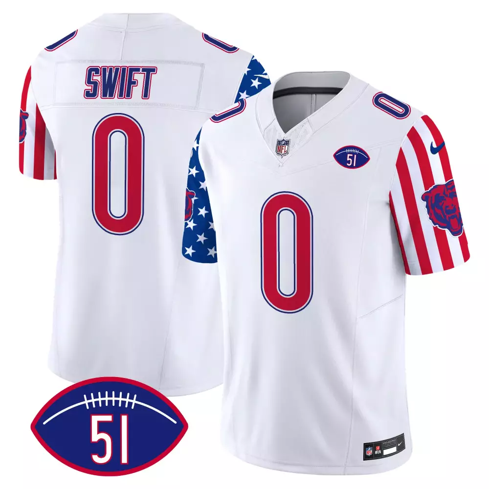 D'andre Swift Chicago Bears Jersey White 4th Of July Men Alternate Split Design Red