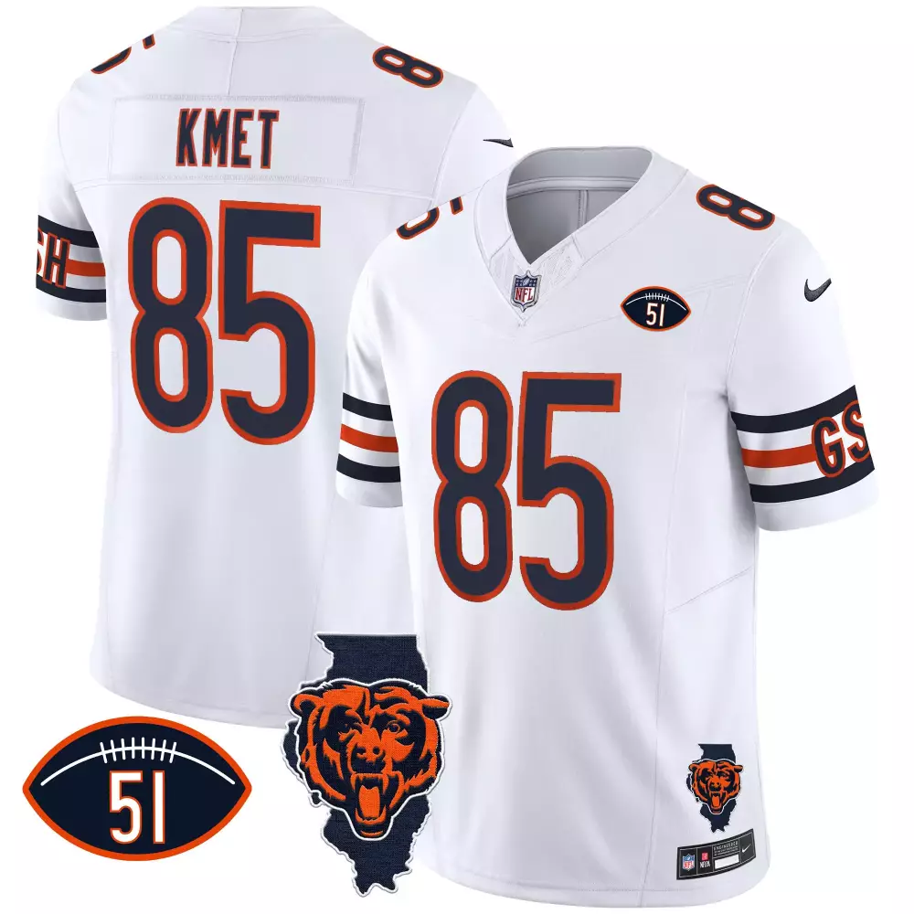 Cole Kmet 85 Chicago Bears Jersey White Illinois State Outline Men Uniform Navy Orange