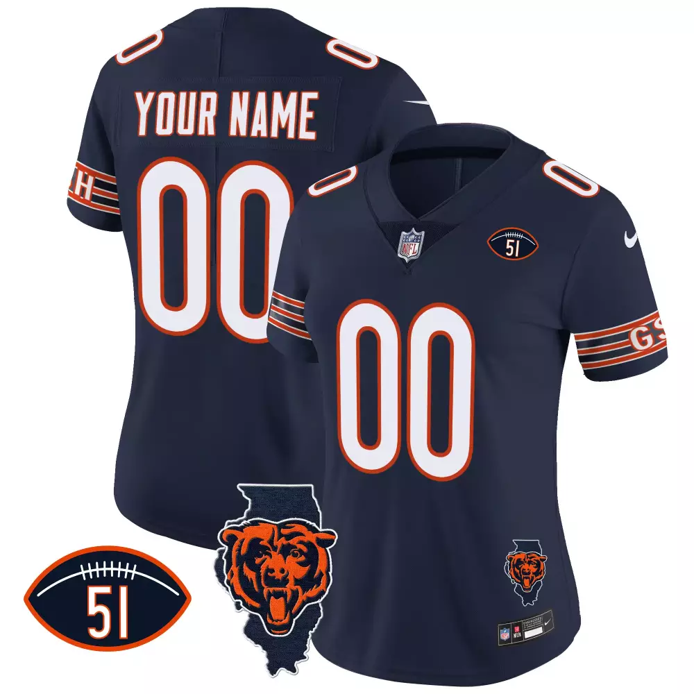 Custom Chicago Bears Jersey Navy Replica Orange White All Stitched Vapor