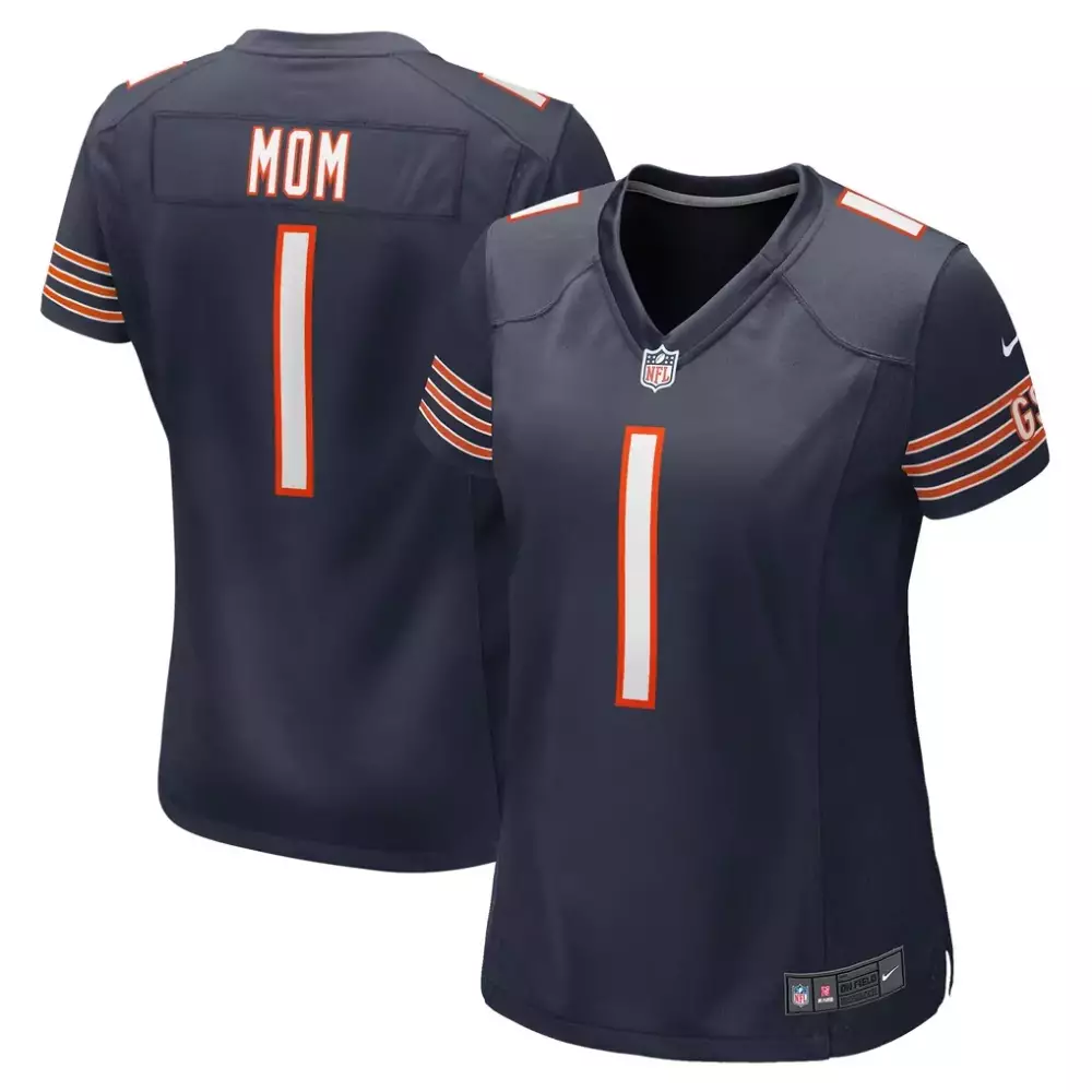 Mom 1 Chicago Bears Jersey Navy Blue Women Orange White Game