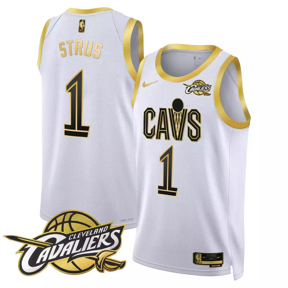 Max Strus 1 Cleveland Cavaliers Jersey White Men Gold Black Swingman v2 All Stitched