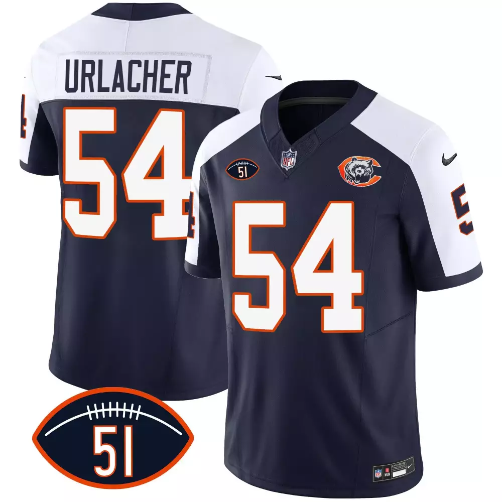 Brian Urlacher 54 Chicago Bears Jersey Navy Blue Men White Orange Alternate Throwback