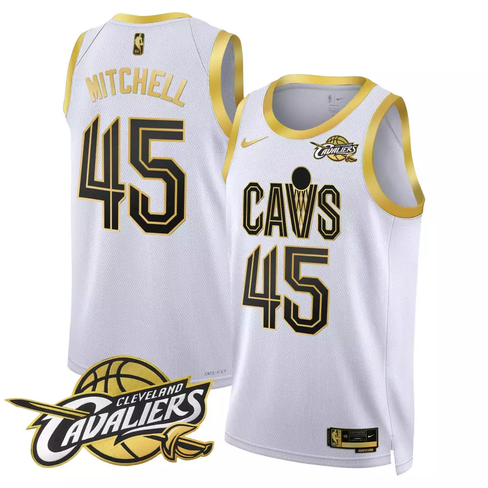 Donovan Mitchell 45 Jersey White Cleveland Cavaliers Dri-fit Men Standard Black Gold