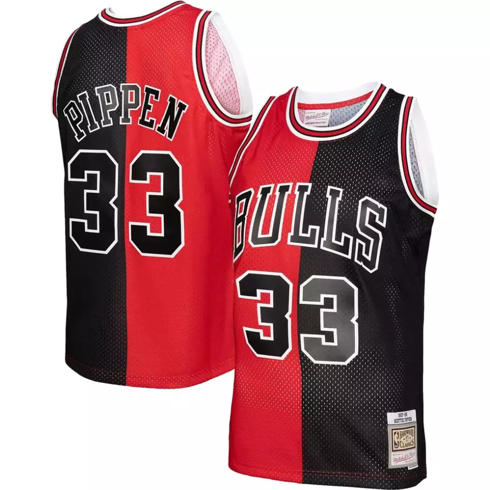 Scottie Pippen 33 Bulls Jersey Red Mitchell Ness Hardwood Classics Men Split Design