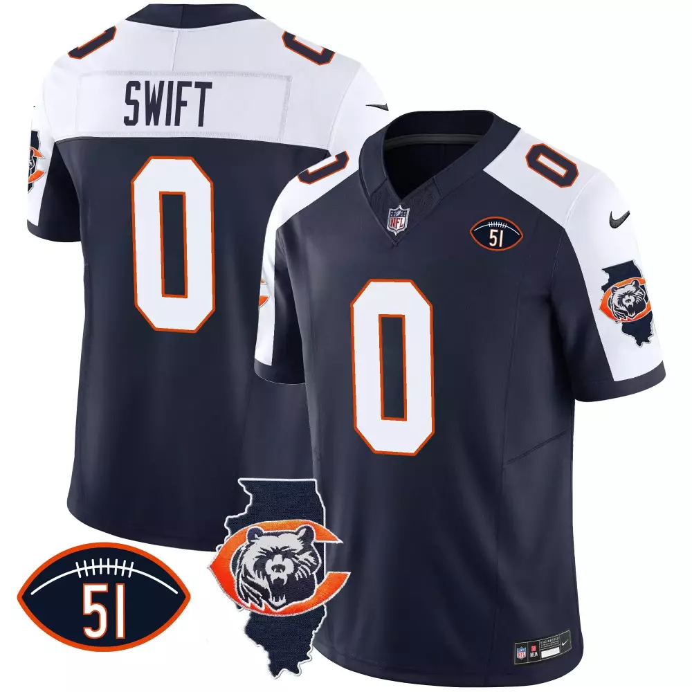 D'andre Swift Chicago Bears Jersey Navy Blue Illinois Outline Bear Football Number 51