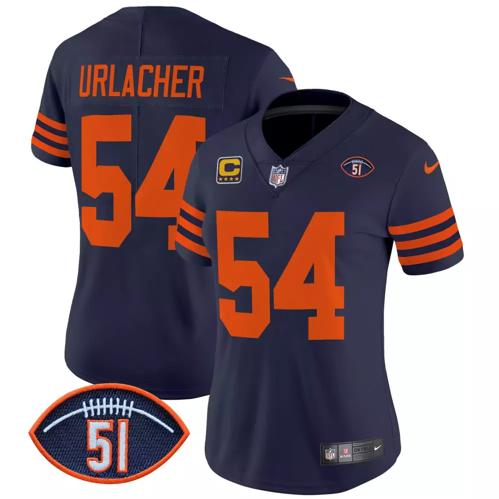 Brian Urlacher 54 Chicago Bears Jersey Navy Blue Men Authentic Orange Throwback Vapor