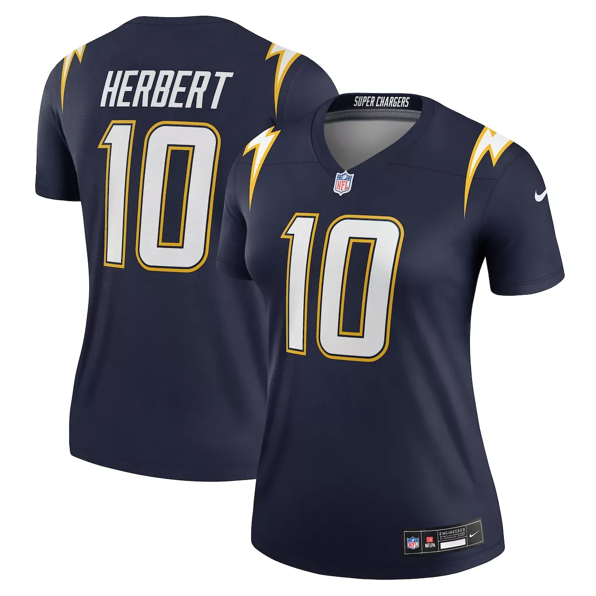 Justin Herbert 10 Jersey Navy Blue Los Angeles Chargers Women Standard White Yellow