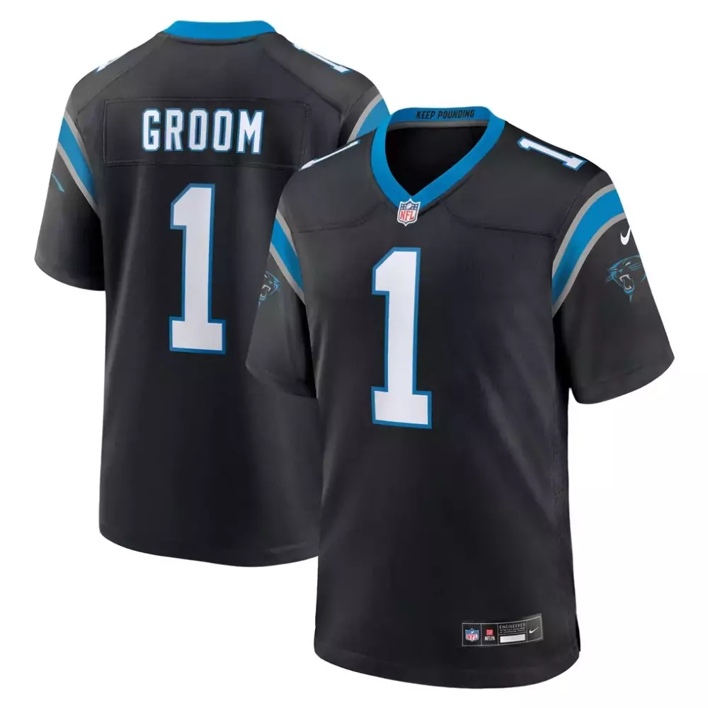 Groom 1 Carolina Panthers Jersey Black Men Blue Silver Game