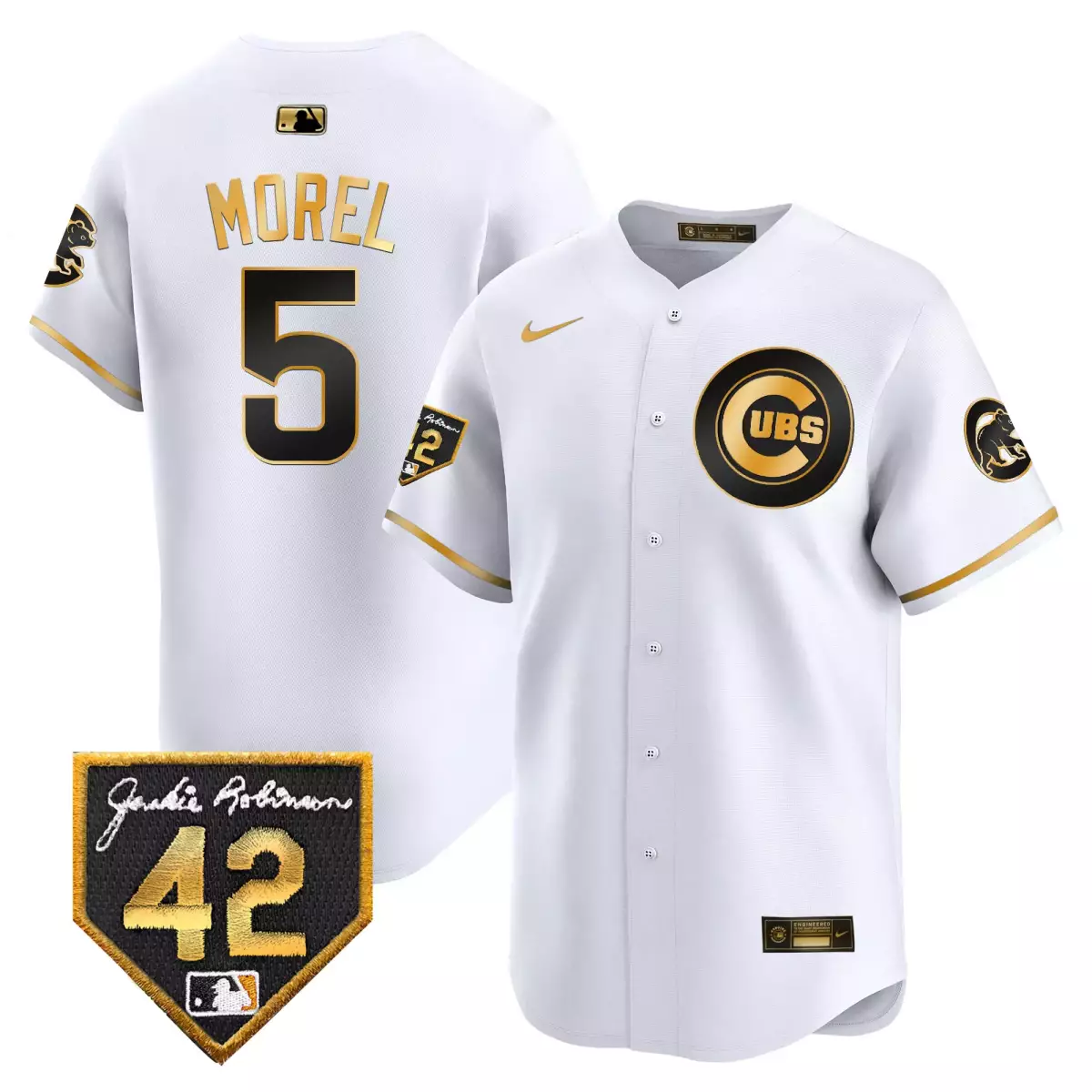 Christopher Morel 5 Cubs Jersey White Jackie Robinson Day 42 Men Gold Black Vapor