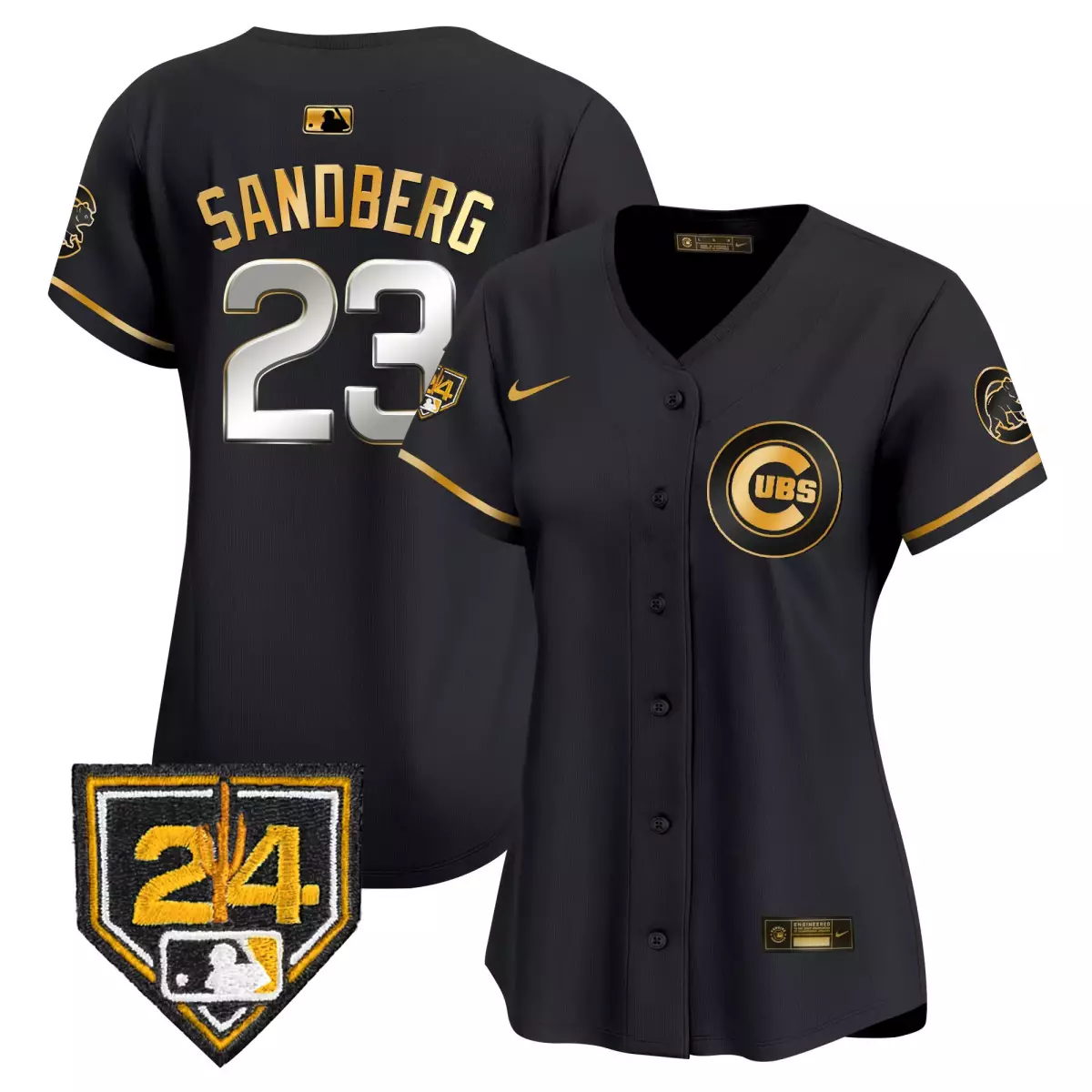 Sandberg Training 23 Cubs Jersey Black Women Gold Vapor Premier Limited v2 All Stitched