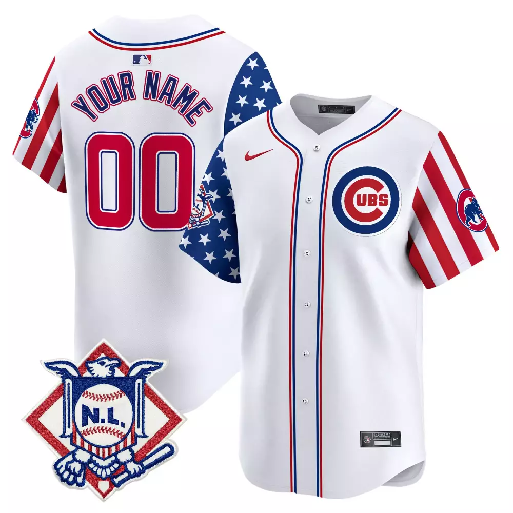 Custom Chicago Cubs Jersey White National League Men Alternate Design Red Blue Vapor