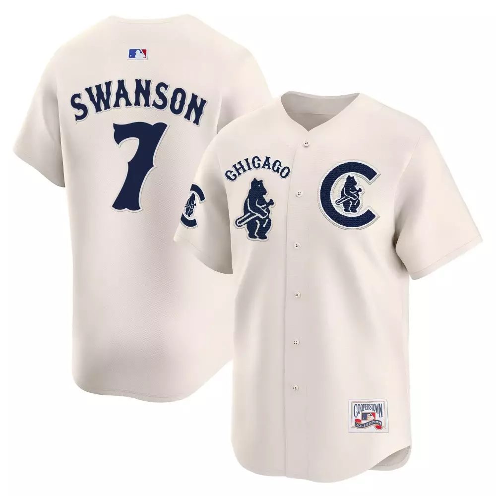 Dansby Swanson 7 Chicago Cubs Jersey Cream Cooperstown Collection Men Throwback Design