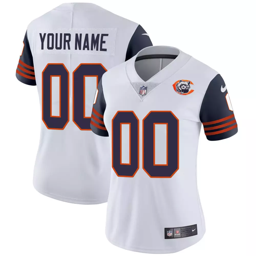 Custom Chicago Bears Jersey White Women NFL Alternate Navy Blue Orange All Stitched