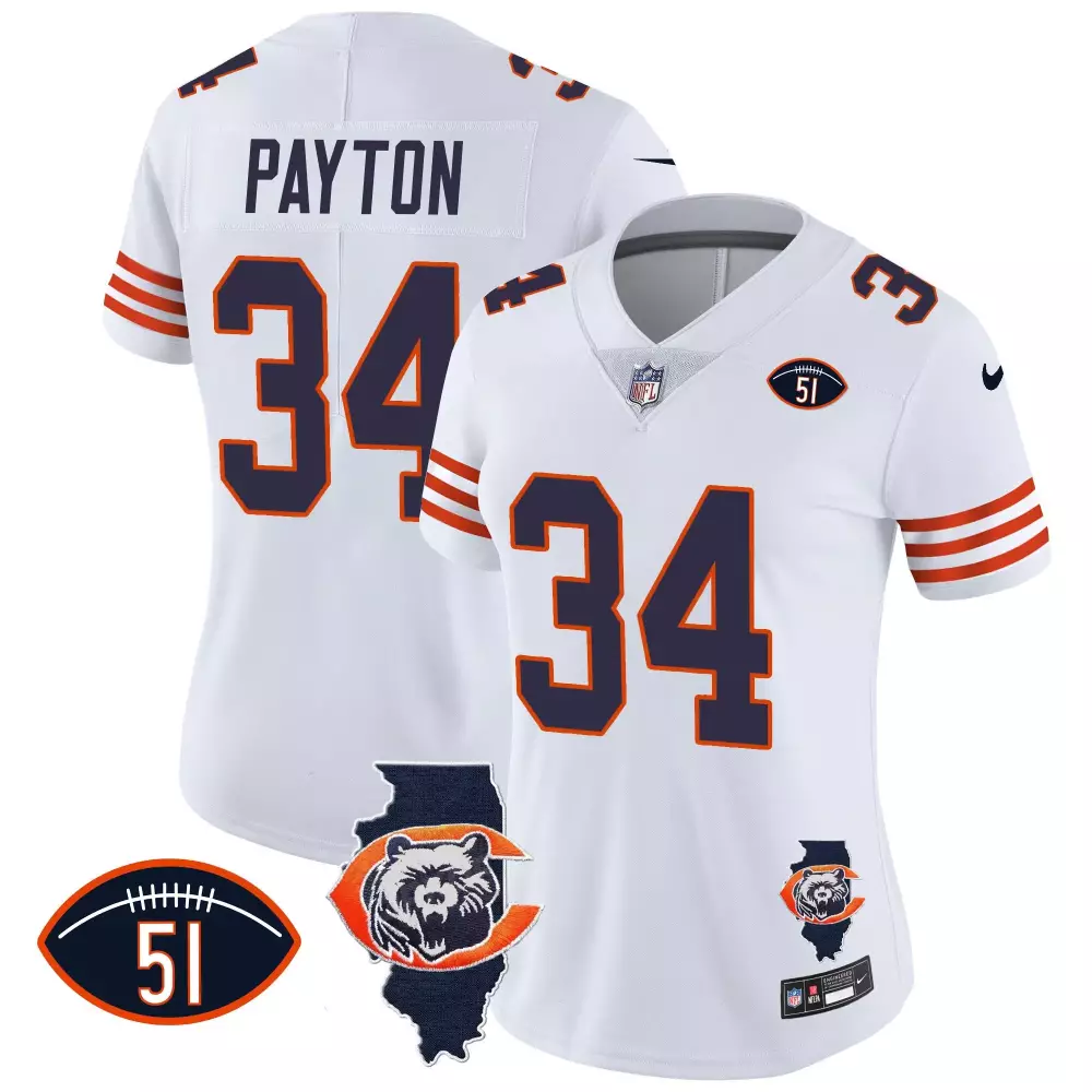 Walter Payton 34 Chicago Bears Jersey White Men Navy Orange Throwback Vapor All Stitched