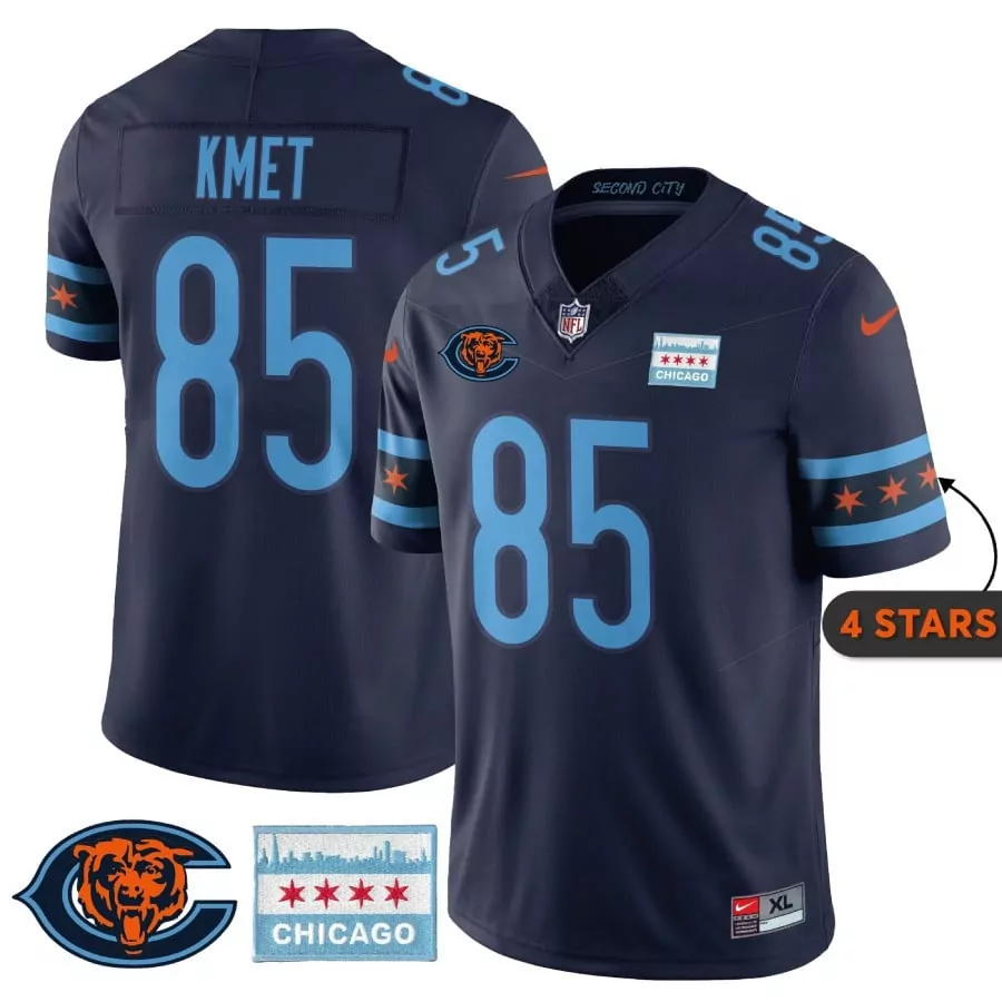 Cole Kmet 85 Bears Jersey Navy City Connect Chicago Stars Men Light Blue Orange All