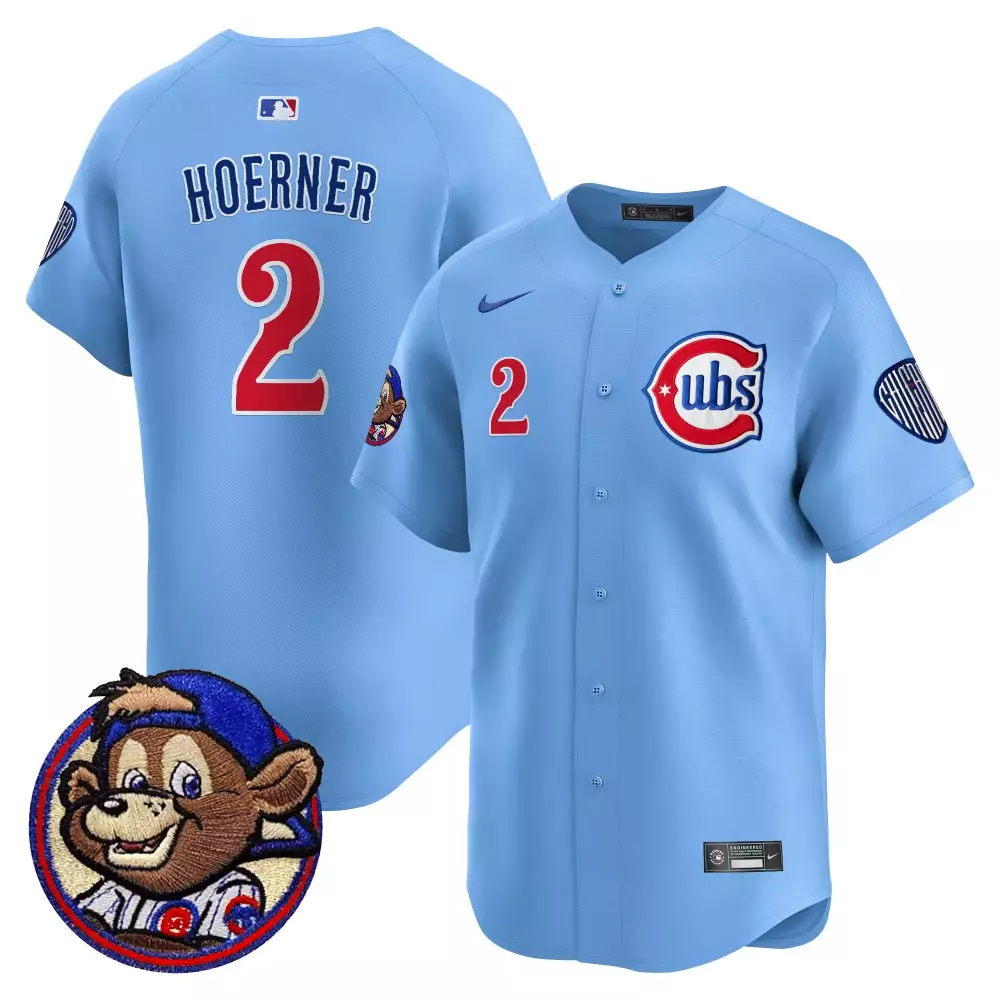 Nico Hoerner 2 Cubs Jersey Light Blue City Connect Cub Mascot Men Red White Navy