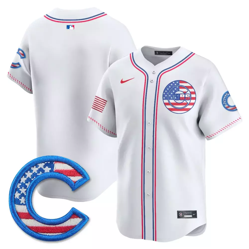 Fourth July Cubs Jersey White City Connect American Flag Men Blue Red Vapor Stitched