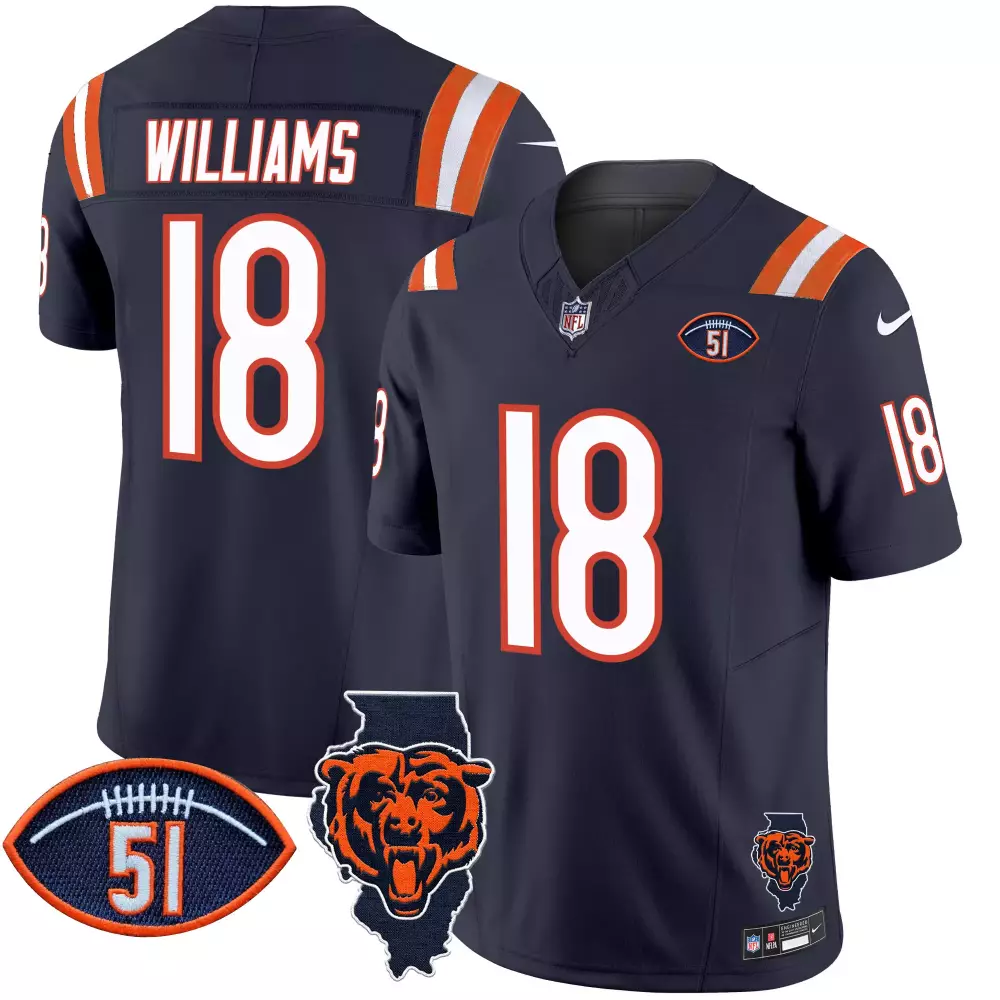 Caleb Williams 18 Chicago Bears Jersey Navy Blue Football Number 51 Men Orange White