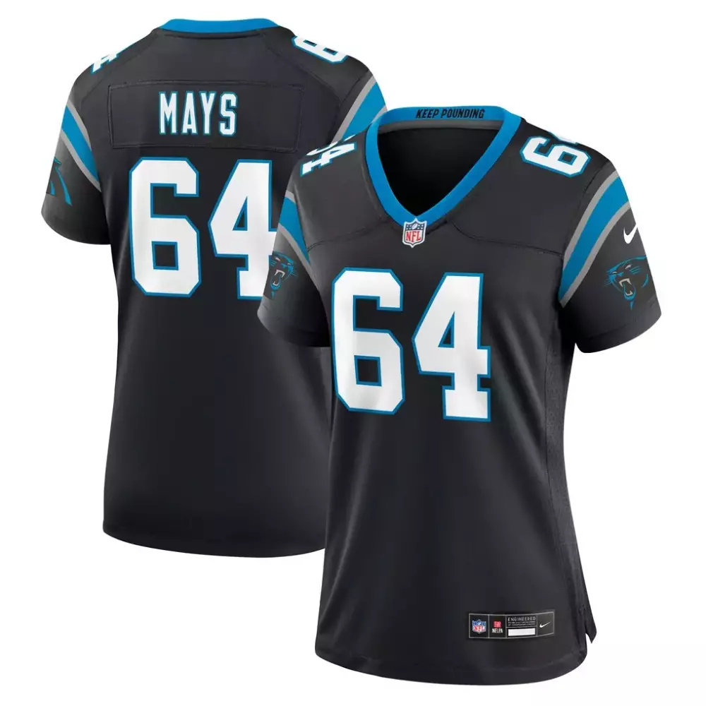 Cade Mays 64 Carolina Panthers Jersey Black Women Replica Blue Light Game