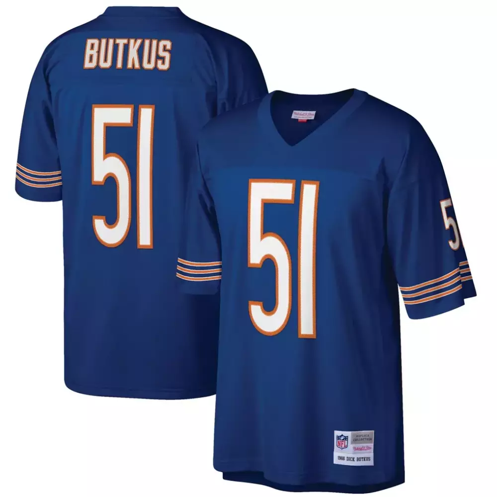 Dick Butkus 51 Chicago Bears Jersey Blue 1966 Men Replica Orange White Retired Legacy