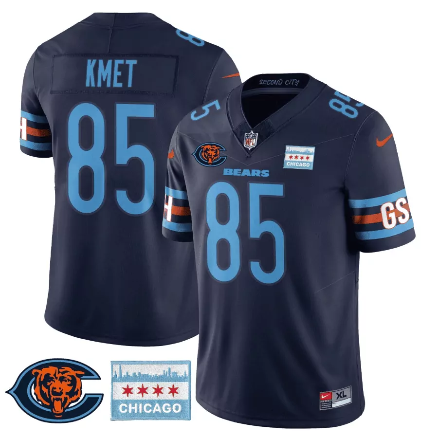 Cole Kmet 85 Chicago Bears Jersey Navy Blue City Connect Skyline Men Light Orange