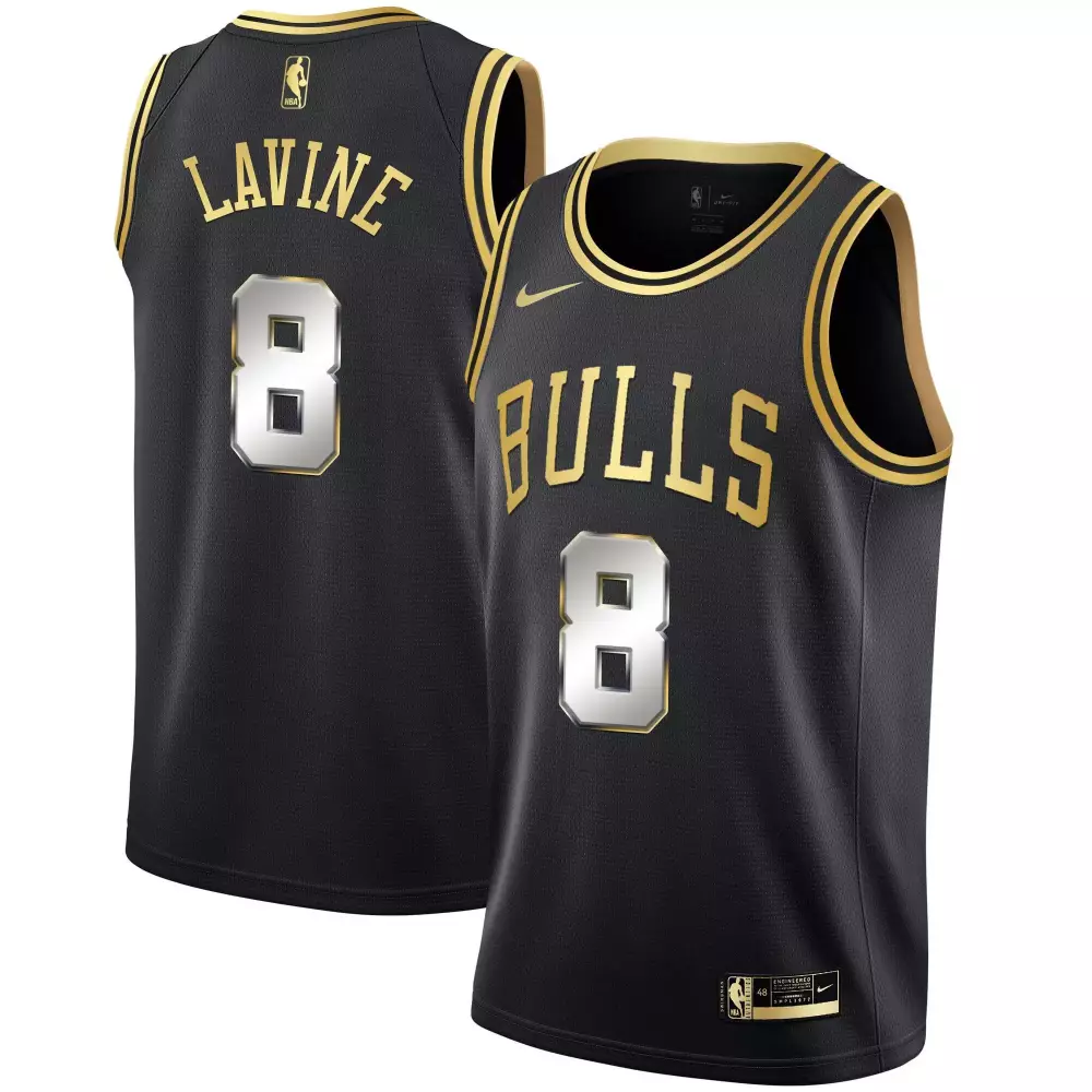 Zach Lavine 8 Bulls Jersey Black Men Gold Silver Limited All Stitched