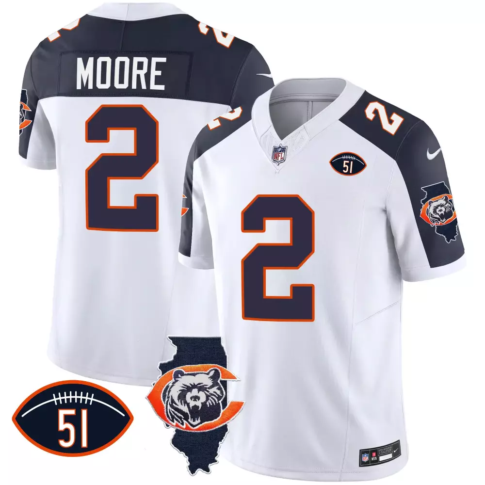 Moore 2 Chicago Bears Jersey White Illinois Outline Number 51 Men Game Navy Blue