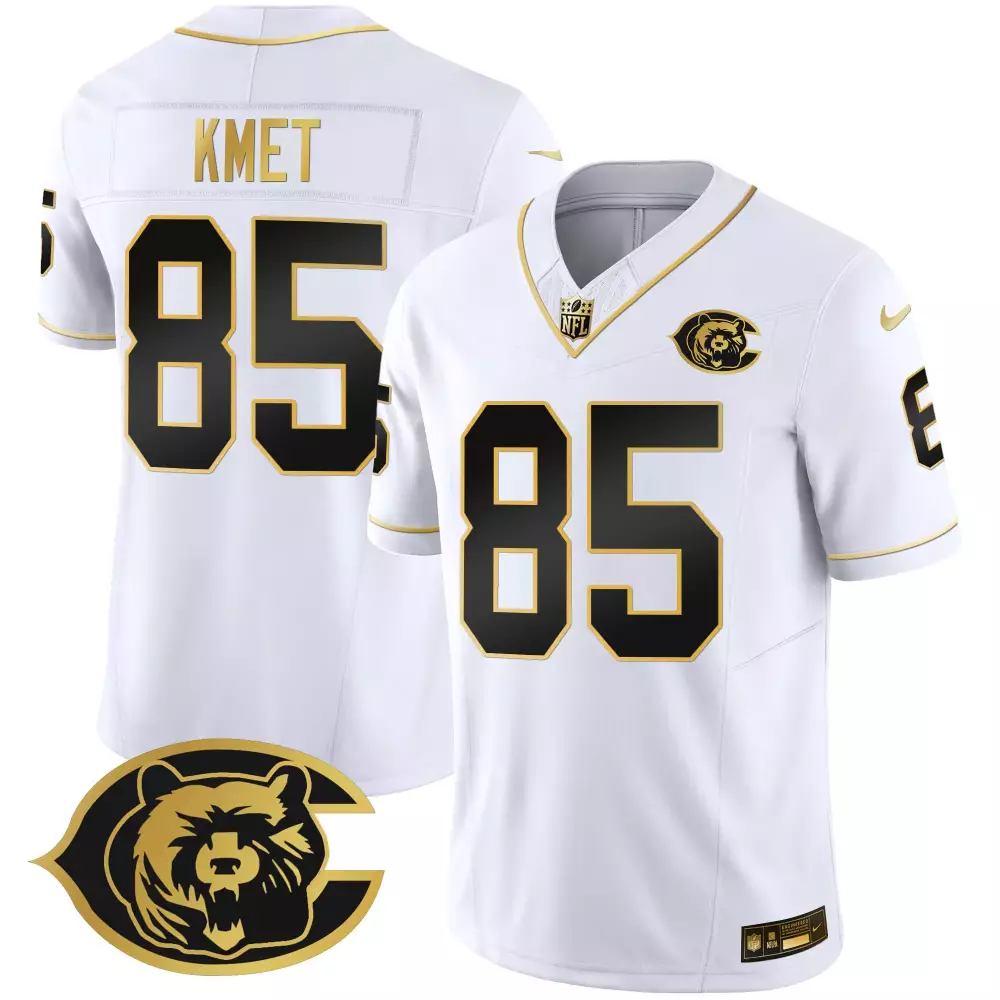 Cole Kmet 85 Chicago Bears Jersey White Men Black Gold All Stitched Vapor