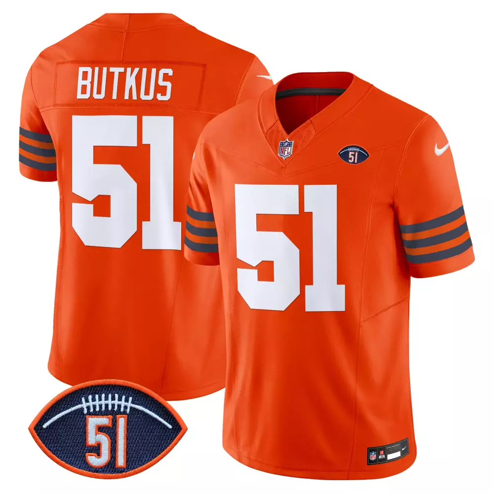 Dick Butkus 51 Chicago Bears Jersey Orange Men Navy White Throwback Vapor Limited
