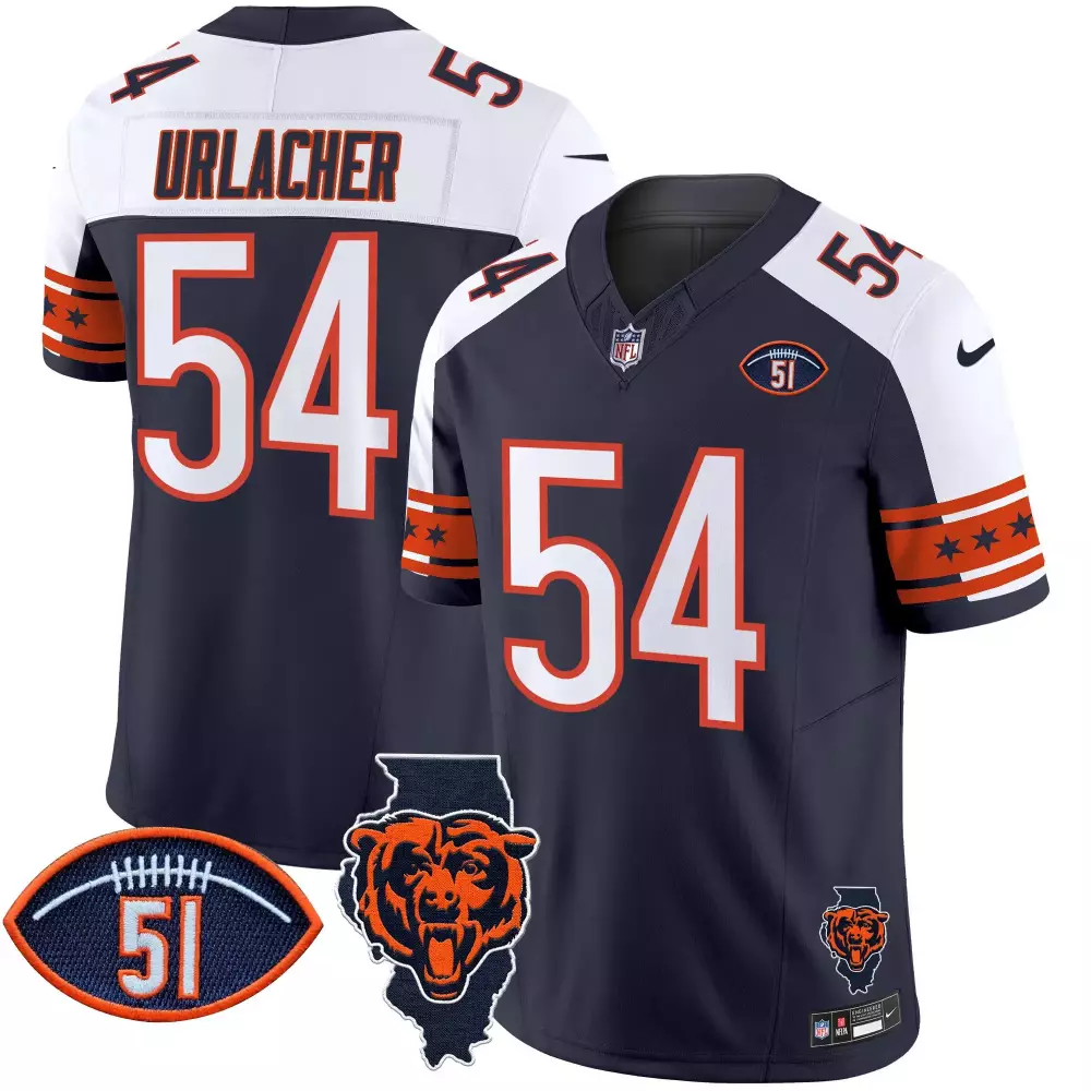 Brian Urlacher 54 Chicago Bears Jersey Navy Blue Illinois State Outline Bear Football Number 51