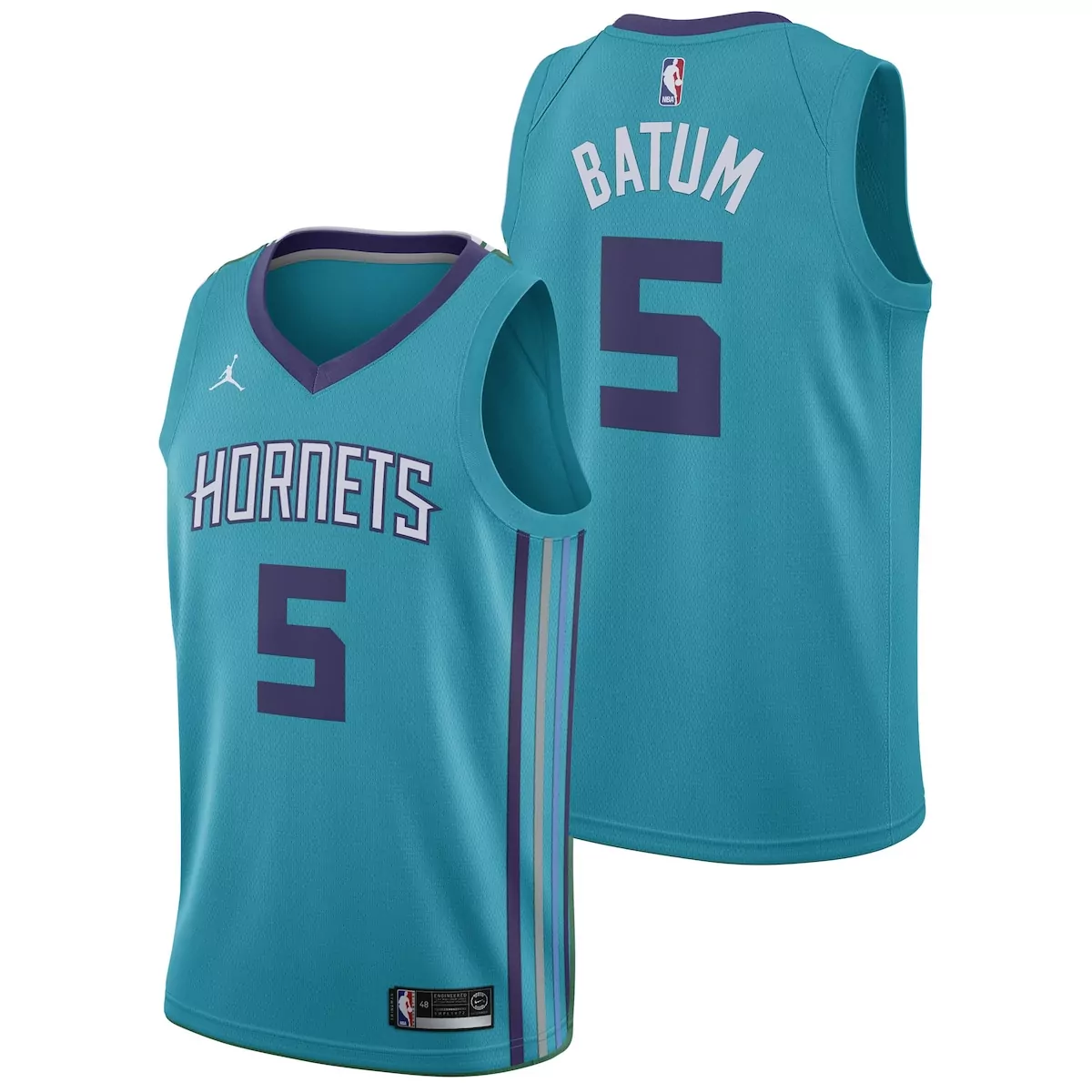 Nicolas Batum 5 Hornets Jersey Teal Men Purple Light Blue Grey Icon