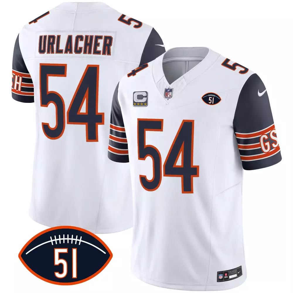 Brian Urlacher 54 Chicago Bears Jersey White (captain's Patch) Men Navy Blue Orange