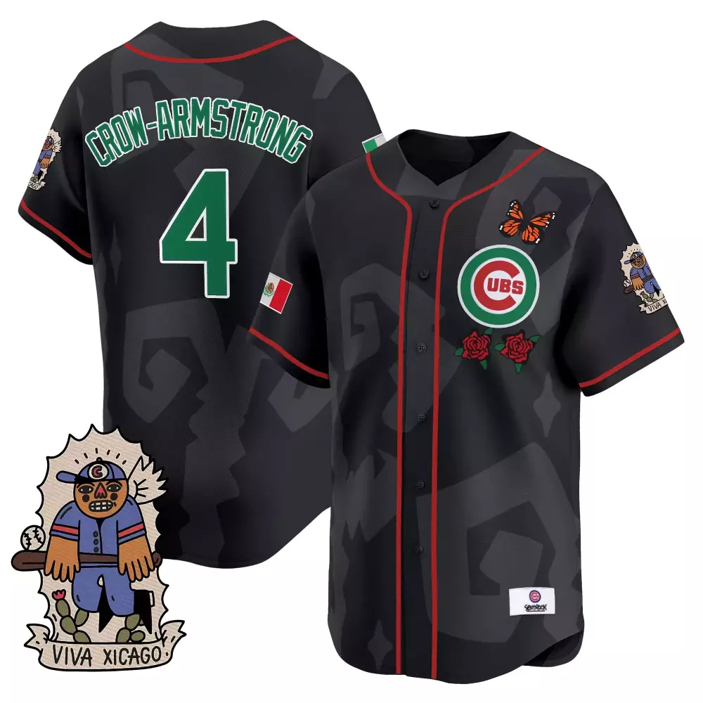 Pete Crow-armstrong 4 Cubs Jersey Black City Connect Mexico Flag Monarch Butterfly