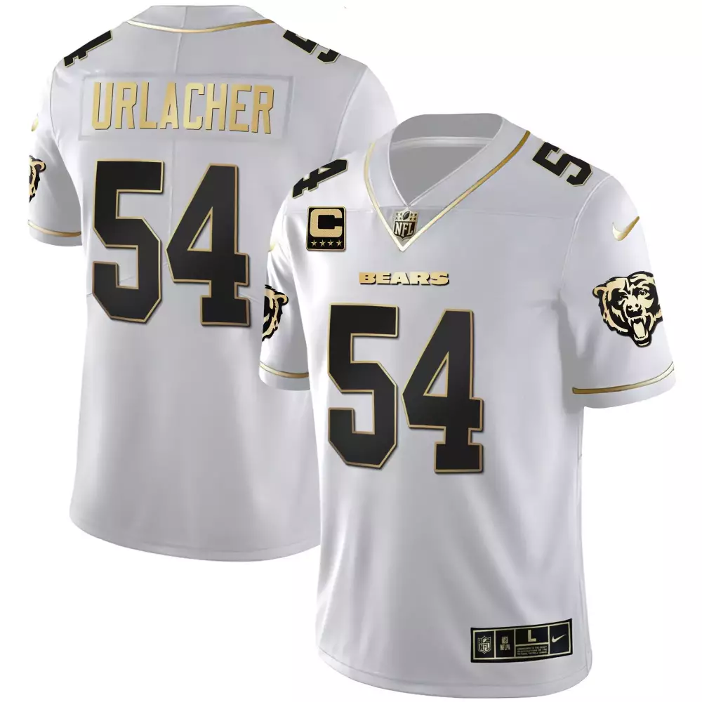 Brian Urlacher 54 Bears Jersey White Men Player Alternate Black Gold All Stitched