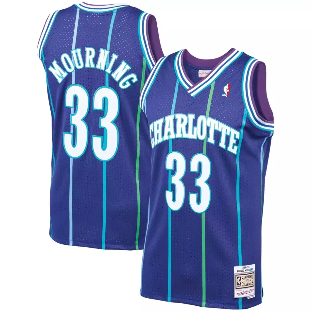 Alonzo Mourning 33 Jersey Purple 1994-95 Charlotte Hornets Hardwood Classics Men