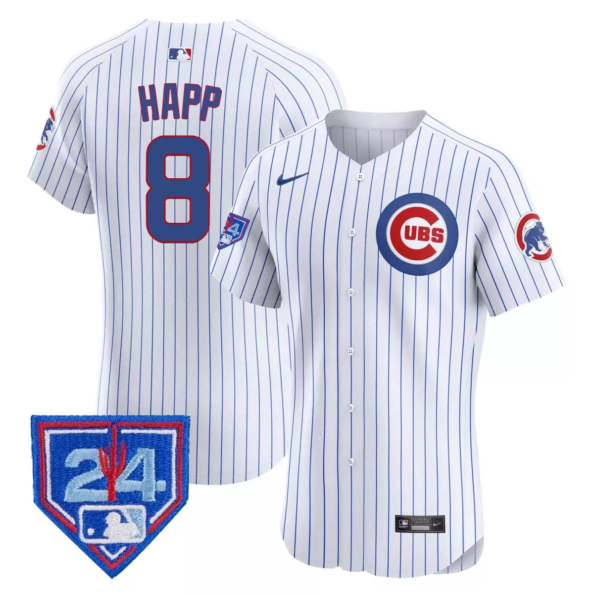 Happ Training 8 Chicago Cubs Jersey White Team Number 24 Men Blue Vapor Premier Elite