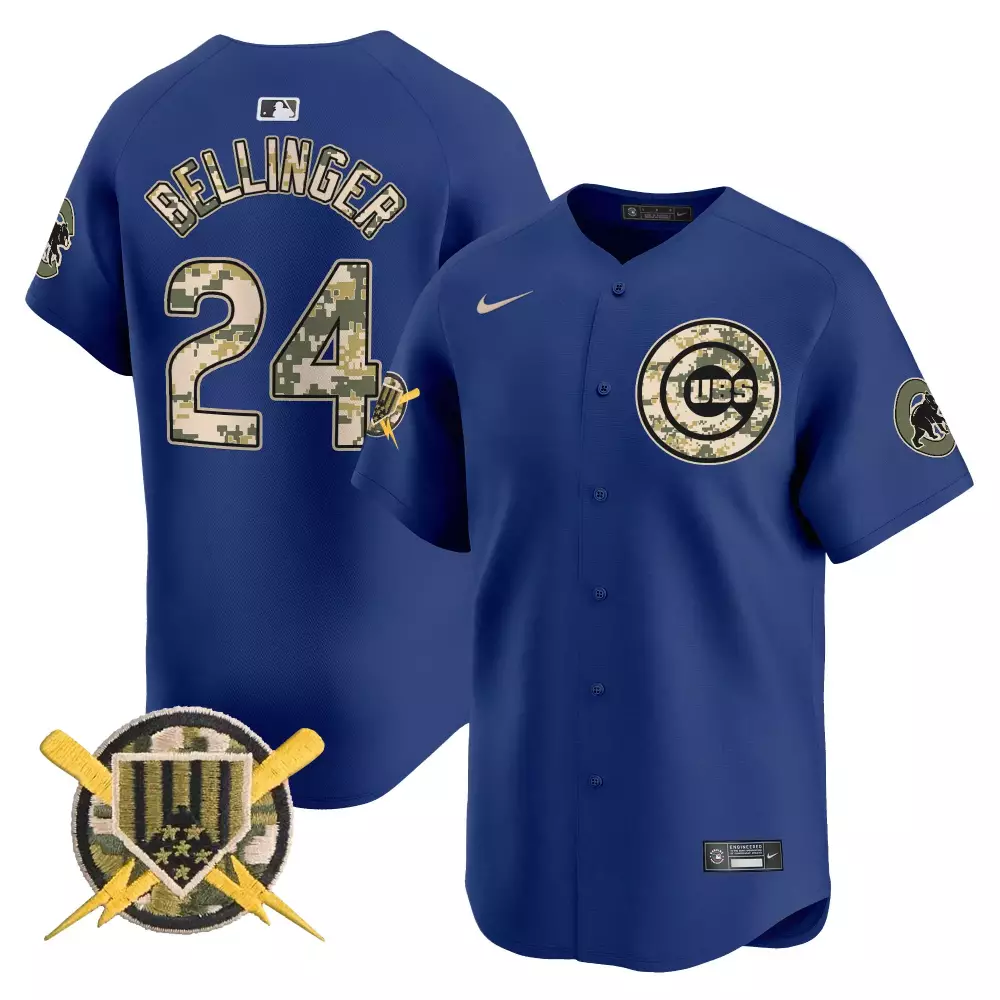 Cody Bellinger 24 Cubs Jersey Blue Veterans Day Camouflage Men Gold Vapor Premier
