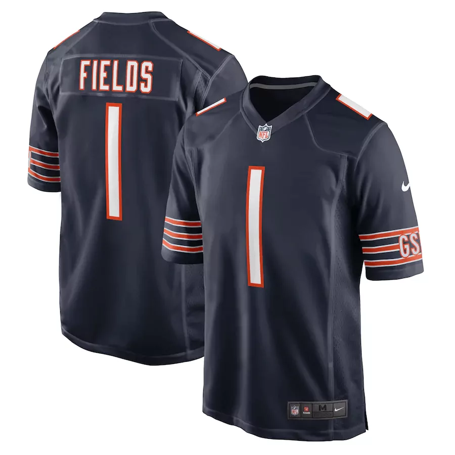 Justin Fields 1 Chicago Bears Jersey Navy Men NFL Orange White All Stitched Vapor