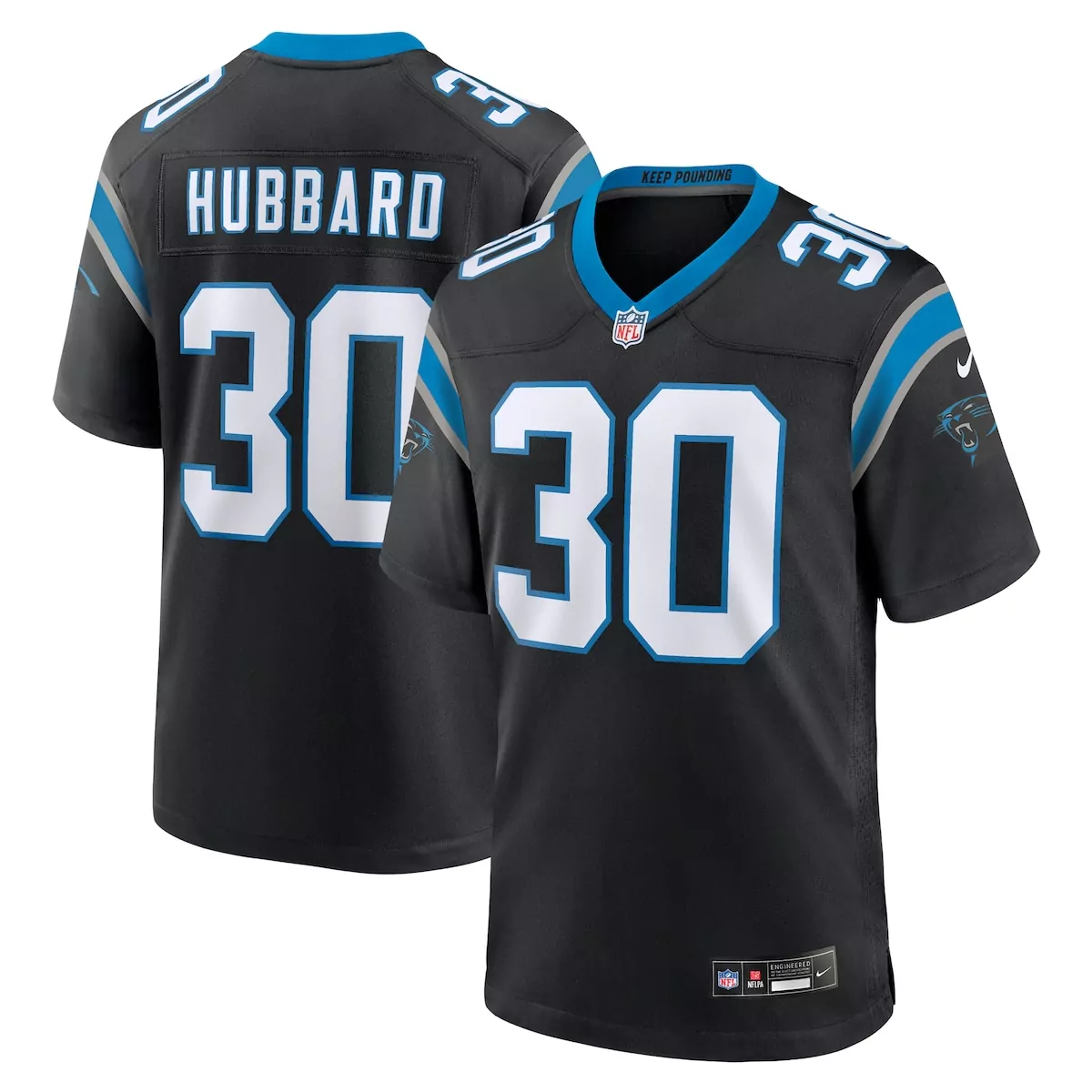 Chuba Hubbard 30 Jersey Black Carolina Panthers Men Blue Silver Game