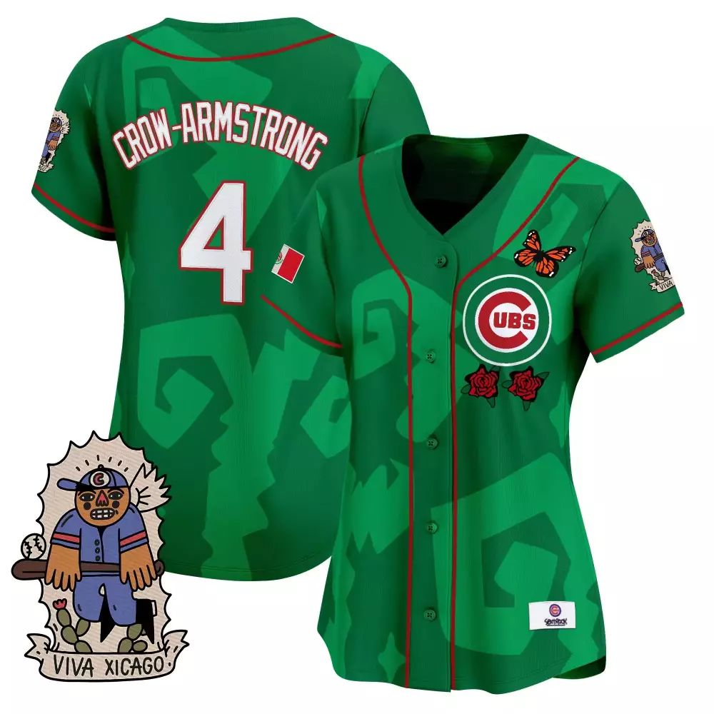 Pete Crow-armstrong 4 Jersey Green Chicago Cubs Mexico Flag Butterfly Men Custom Design