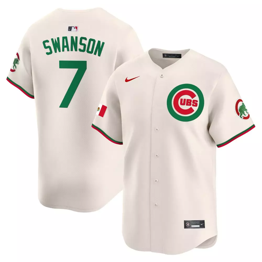 Dansby Swanson 7 Cubs Jersey Cream Mexico Flag Men Green Red Vapor Premier Limited
