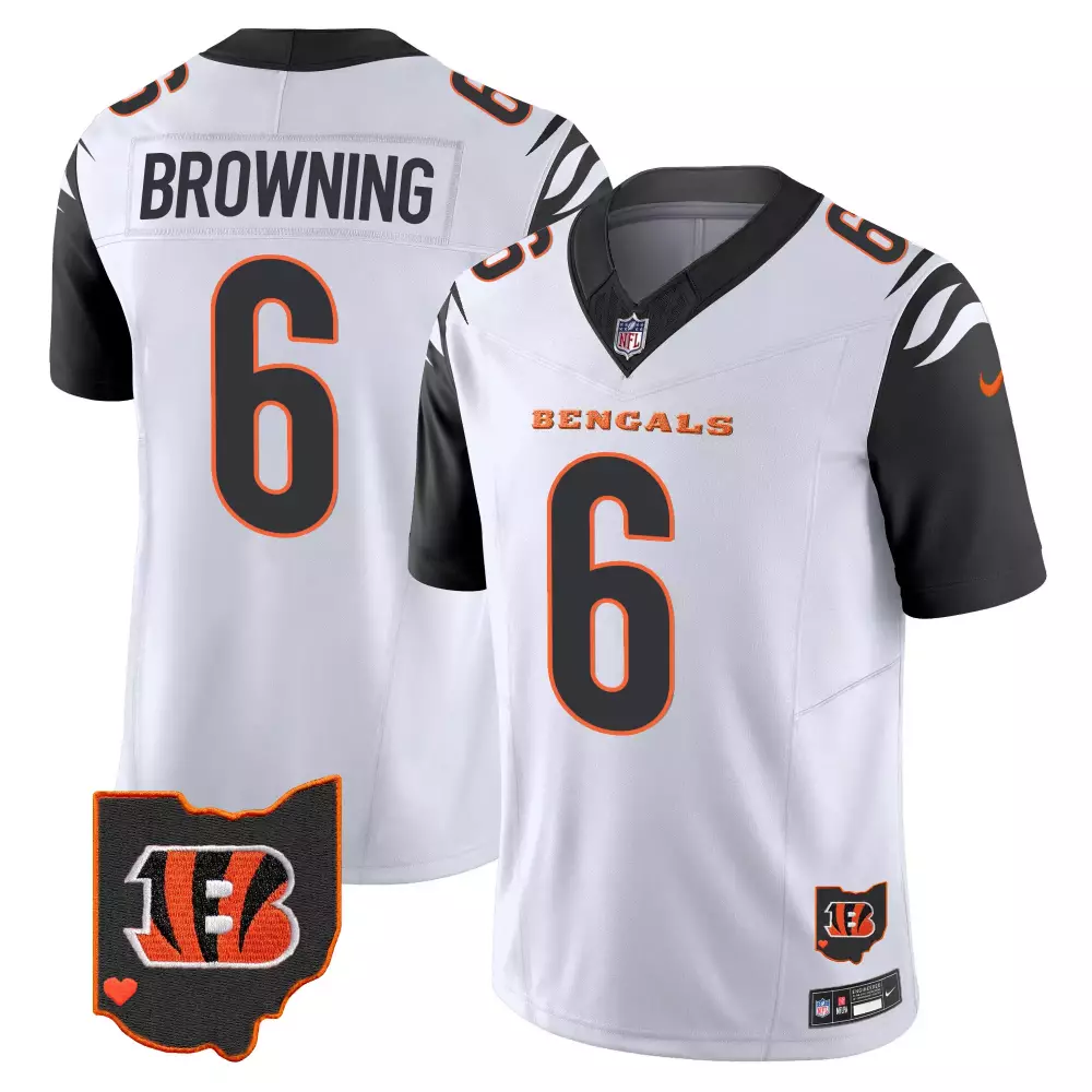 Jake Browning 6 Bengals Jersey White Ohio Men Alternate Black Orange Rush Vapor Limited