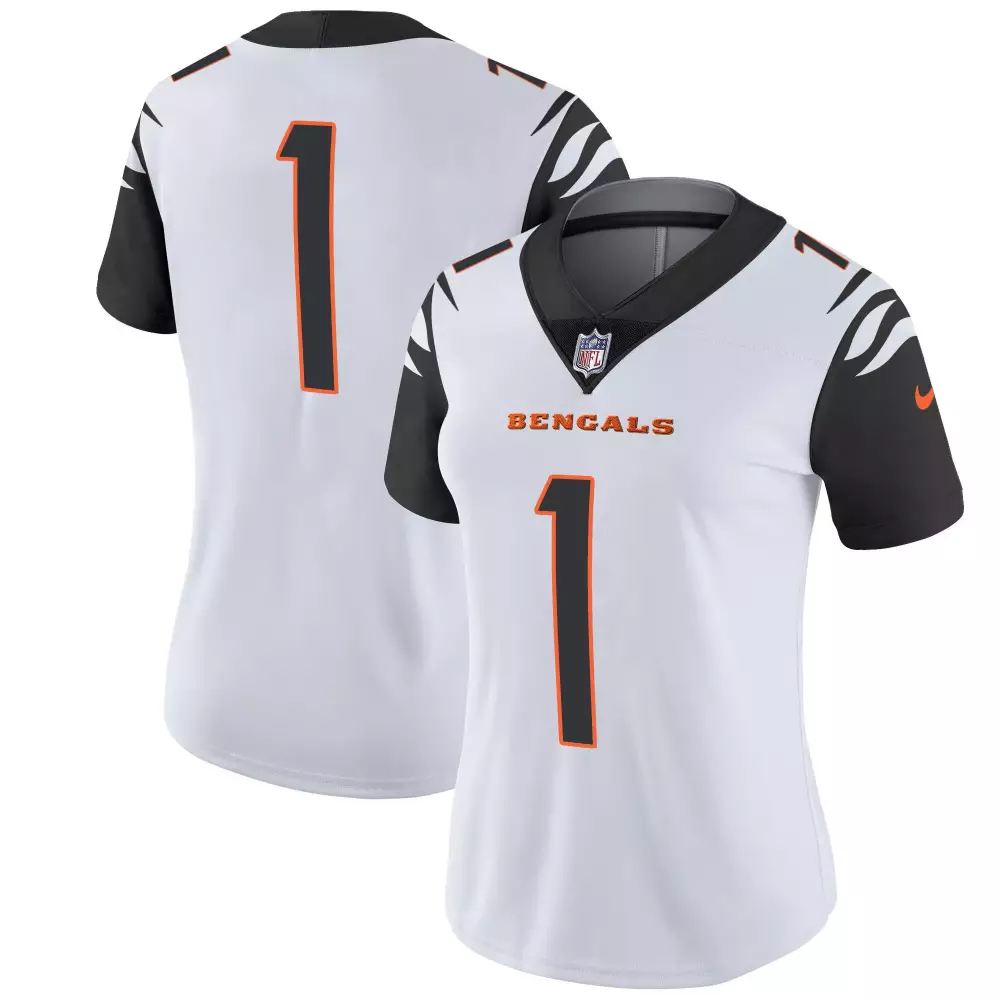 Custom Cincinnati Bengals 1 Jersey White Women Black Orange All Stitched Vapor