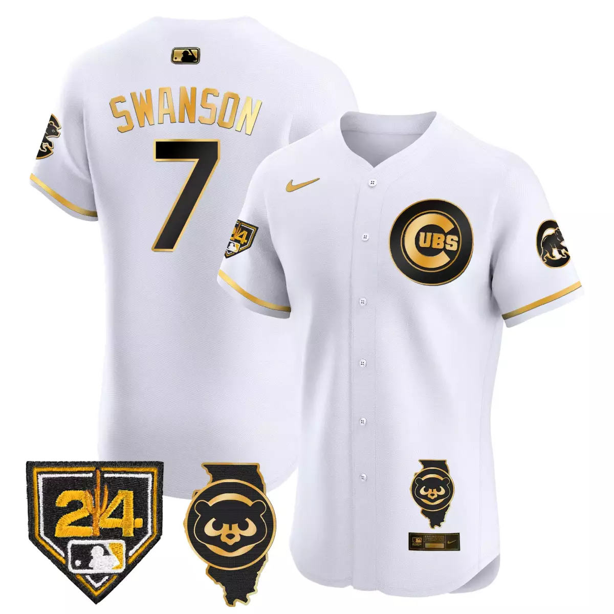 Swanson Training 7 Cubs Jersey White Illinois State Outline Men Gold Black Vapor
