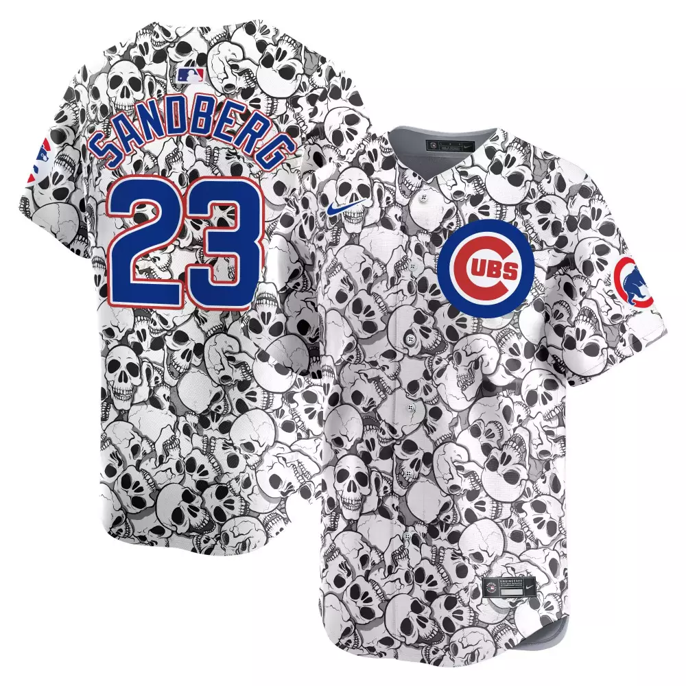 Ryne Sandberg 23 Cubs Jersey White Skull Men Print Custom Design Blue Red Unisex